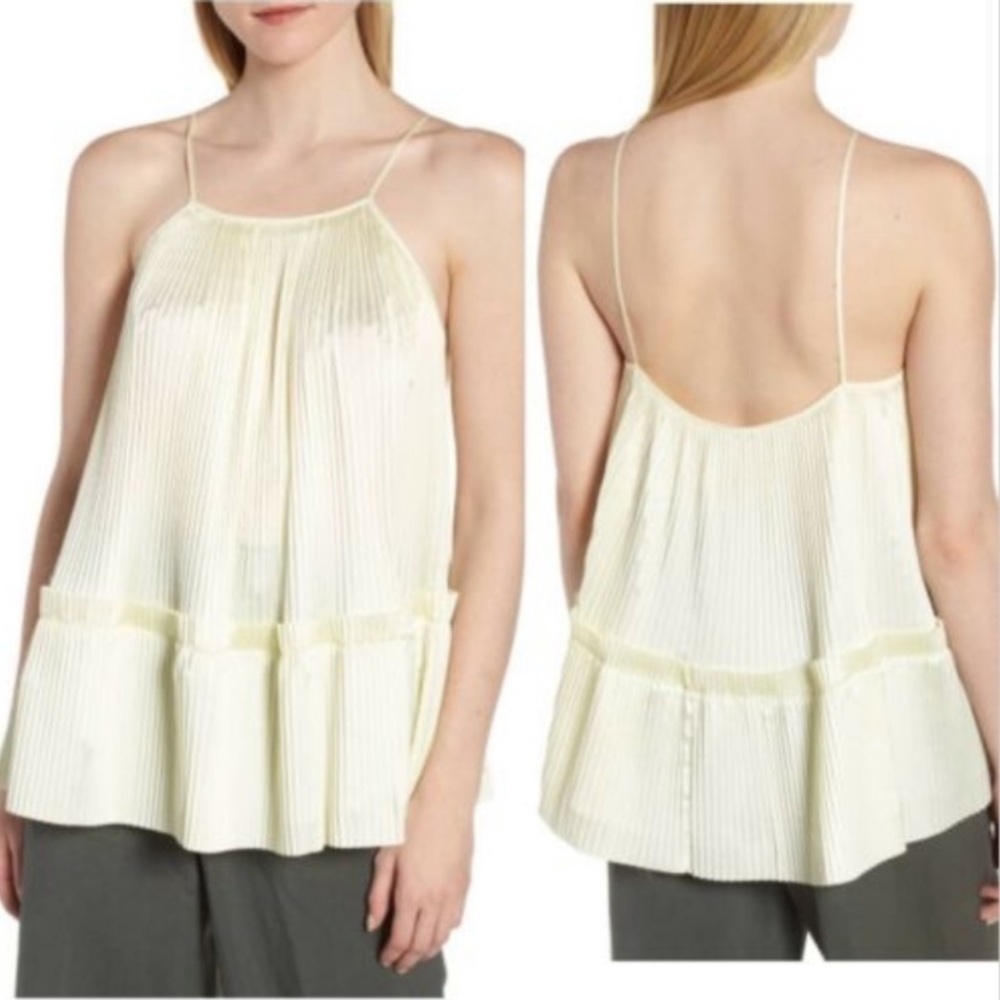 LEWIT Pale Yellow Pleated Swim Cami Blouse Nordy L